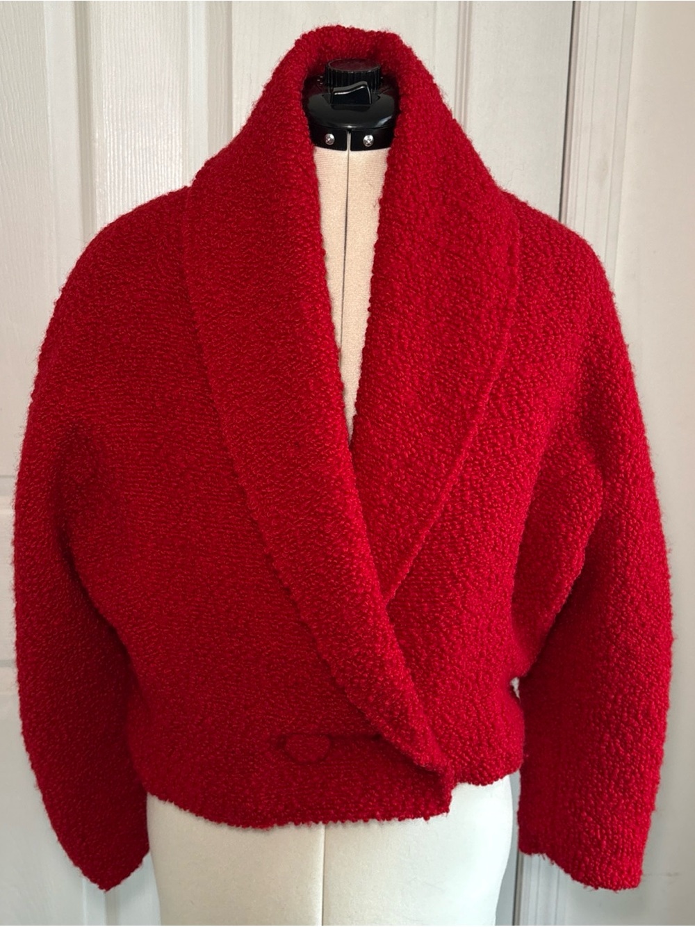 Vintage 1980s Red Wool Bouclé Women's Jacket Dolman sleeves made in Germany